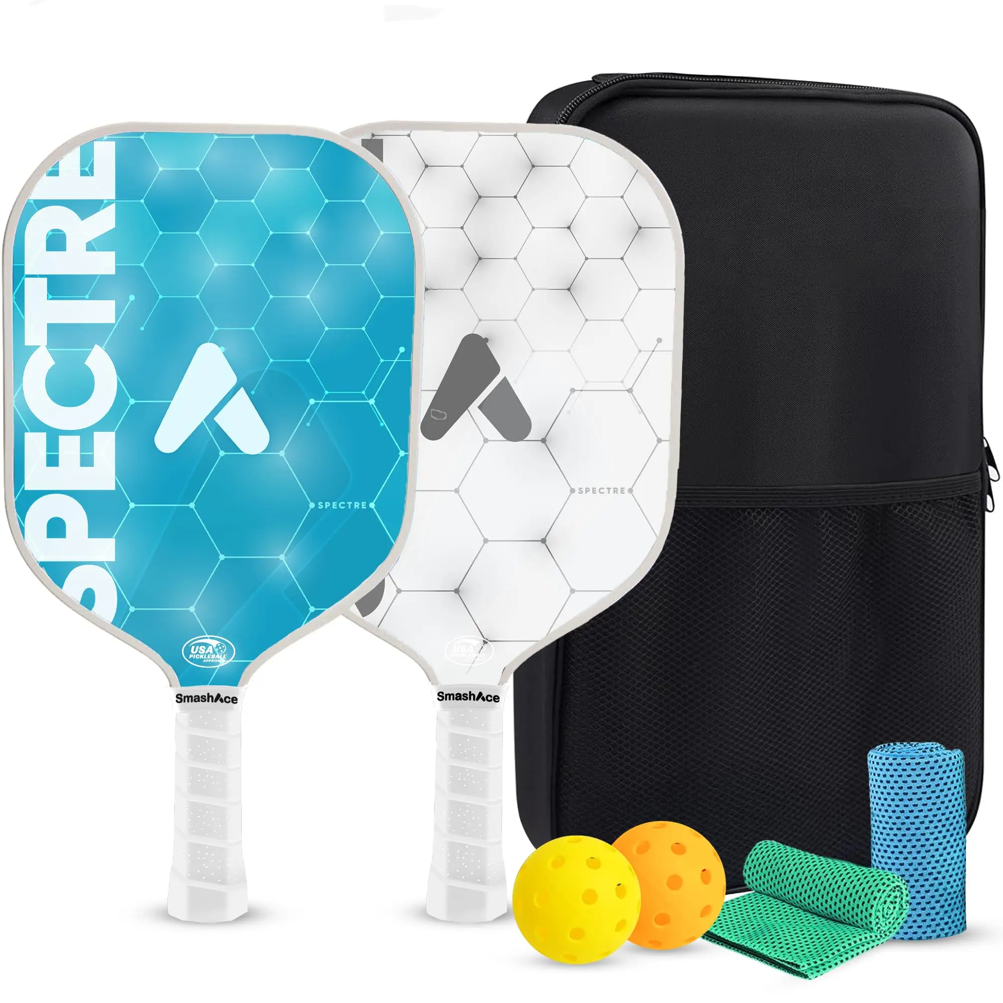 Pickleball Paddles Set, Lightweight Fiberglass Pickleball Racket with 4 Cooling Towels, 4 Balls, and Portable Carry Bag | Beginner & Pro Pickleball Set for Men and Women
