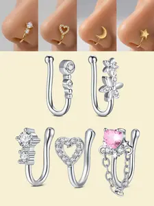 Non-Piercing Cz Rhinestone Nose Clip, Hypoallergenic Stainless Steel, Unisex Fashion Accessory, Non-Piercing Fake Nose Ring Jewelry