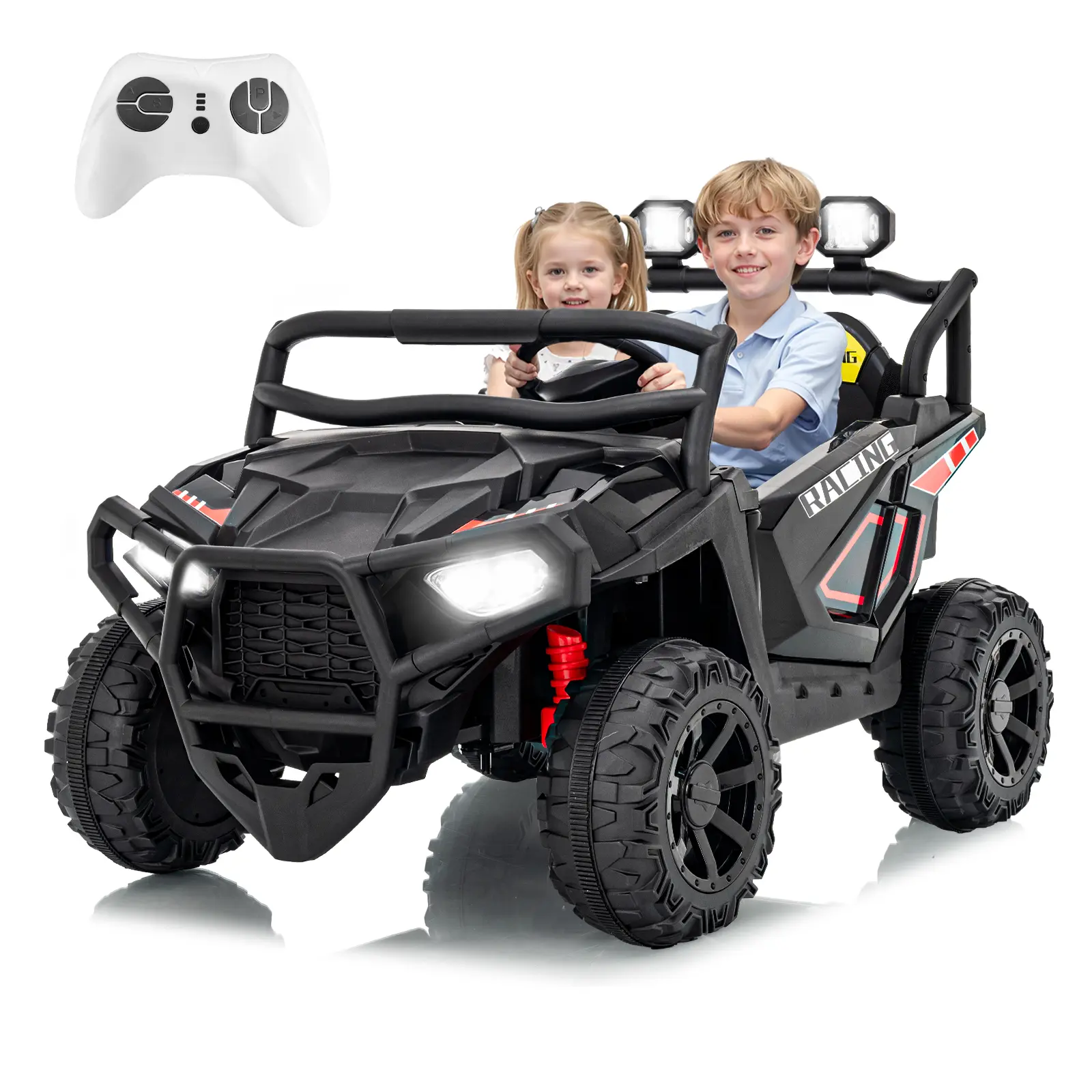 Garvee 24V 2-Seater Kids Electric Ride-On UTV Car – Remote Control – 4-Wheel Suspension – 3 Speeds – LED Lights – Wireless Connection – Battery Powered Truck Toy – For Boys & Girls Ages 2-8 – Purple