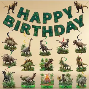 Complete Dinosaur Theme Party Decor Kit Dino Banner Swirl Ornaments Table Decorations Children Birthday Party Favor Supplies