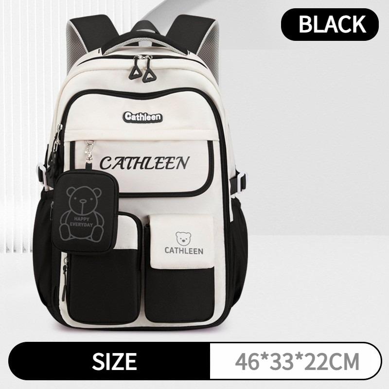 Color Block Cute Bear Backpack, Large Capacity School Bag, Casual Outdoor Backpack Bag
