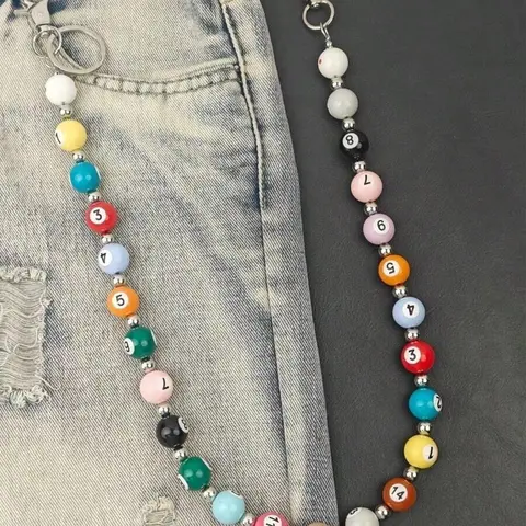 1pc Multicolor Billiard Ball Chain, Beaded Jewelry, Body Jewellery, Punk Y2K Hip-Hop Unisex Design Waist Accessory, Luxury Belt Buckle, Fashionable Men Women Jewelry, Adjustable Waist Chain, Bling Chain