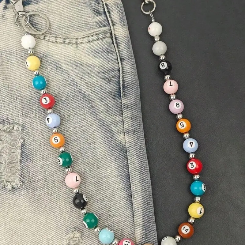 1pc Multicolor Billiard Ball Chain, Beaded Jewelry, Body Jewellery, Punk Y2K Hip-Hop Unisex Design Waist Accessory, Luxury Belt Buckle, Fashionable Men Women Jewelry, Adjustable Waist Chain, Bling Chain