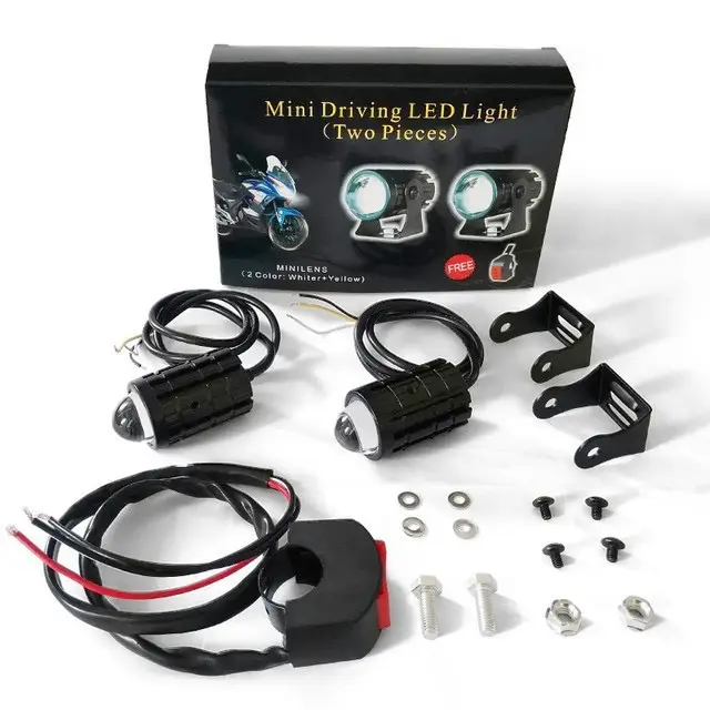 1 Set of LED Mini Spotlights for Motorcycles Featuring High And Low Yellow And White Lights, Designed for Driving, with a Switch for Off-Road Use, Wit