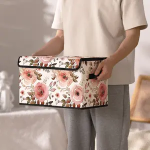 Floral Pattern Storage Box with Handles, Home Organizer, Bedroom Closet Organizer, Bedside Toy & Blanket Holder, Clothes Storage Solution, Versatile Storage, Flower