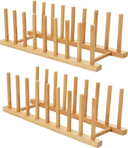 Expandable Bamboo Dish Drying Rack, Foldable Kitchen Countertop Organizer for Plates & Cups
