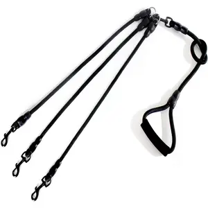 3 in 1 Durable Nylon Dog Leash with Padded Handle 360° Swivel No Tangle Removable Pet Traction Rope for Medium Large Dogs Black