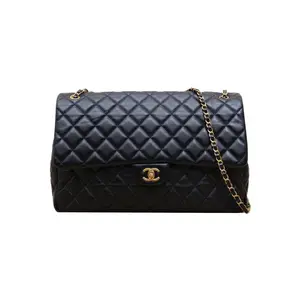 Pre-owned CHANEL Black 24K CF Flap Bag with Laser Label XXL