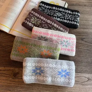 Gingham Knitted Headband - Autumn Winter Wide-Edge Retro Ethnic Style, Wind-Resistant Warm Fabric, Outdoor Forehead Protection Hair Accessory