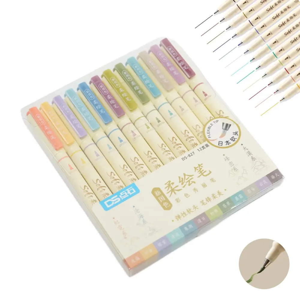 12 Color Brush Tip Marker Pens Artist Markers Soft Flexible Tip Water Based Vibrant Colors for Journaling Adult Coloring Hand Lettering Calligraphy Drawing