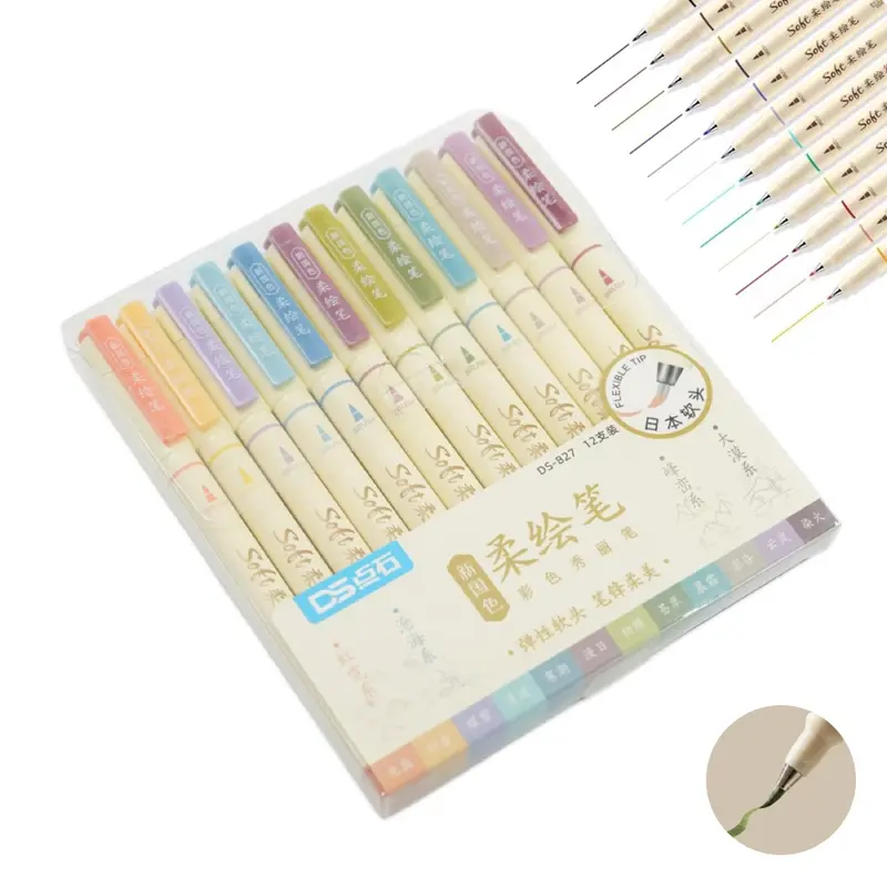 12 Color Brush Tip Marker Pens Artist Markers Soft Flexible Tip Water Based Vibrant Colors for Journaling Adult Coloring Hand Lettering Calligraphy Drawing