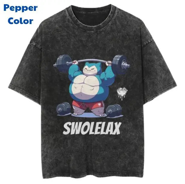 [Made in USA] Swolelax vintage garments tee, Snorlax Pokémon anime gym shirt, unisex animation graphic top, gift for men