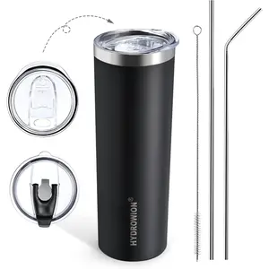 HYDROWION Triple-Insulated Tumblers - Stainless Steel with Lid and Straw, 20 oz Water Bottle, Stainless Steel Cups, Coffee Travel Mug for Home & Office Black
