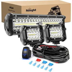 Nilight LED Light Bar 12 Inch 300W Spot Flood Combo 2 Pcs 4 inch 60W LED Pods Boat Driving Fog Lights with Off Road Wiring Harness- 3 Leads for Trucks Pickup Golf Cart SUV ATV UTV 4x4 Van Camper dealsforyoudays Under Dash Lighting