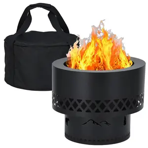 Garvee 16 Inch Smokeless Fire Pit, Round Wood Burning Outdoor Fireplace with Removable Ash Pan & Dust Bag, Outside Metal Firepit for Patio BBQ, Bonfire, Camping