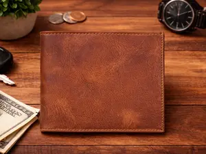 Full Grain Crazy Horse Leather Bifold Wallet for Men – Slim Minimalist Genuine Leather Wallet with ID Window & Card Slots