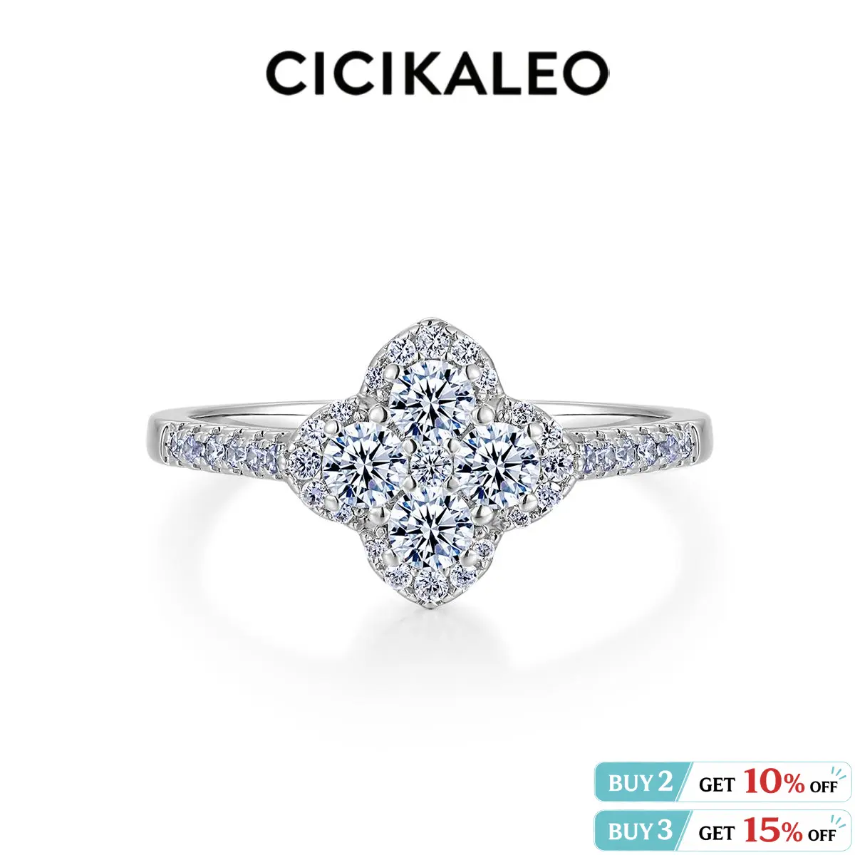 CICIKALEO 1.3CT Moissanite Rings for Women Clover Lucky 18K Real Gold-Plated&Silver Tone Lab-Created Engagement Promiserings Gift for Her R021 #Summervibes