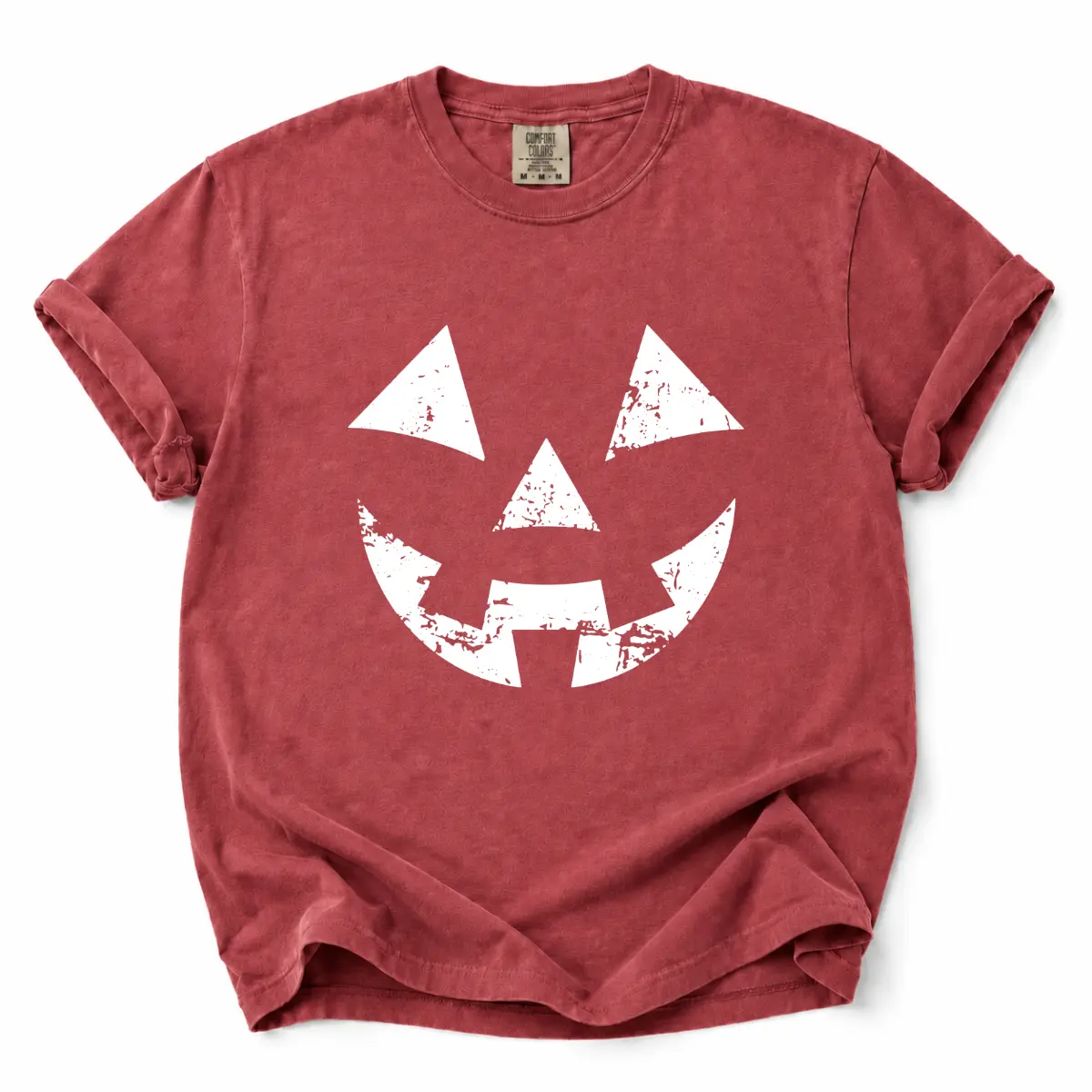 Halloween Pumpkin Face T-Shirt - Vintage Distressed Jack O Lantern Graphic Tee, Spooky Season Shirt, Simple Halloween Costume Top for Women