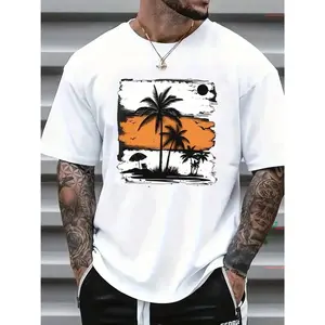 Men's Palm Tree Pattern Printed T-Shirt Casual Short Sleeve 1 Piece 100%25 Cotton - Comfortable Round Neck, Soft Cute Top Streetwear Crewneck Tropical Menswear Shortsleeve hannah montana 20th anniversary merch graphic tee 90s graphic tees