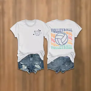 Women's Volleyball Graphic Tee - Stylish Letter Print Short Sleeve T-Shirt, 100% Cotton, Breathable Fabric, Casual Sporty Design for Spring & Summer, Athletic Leisurewear, Volleyball Themed Shirt, Smooth Fabric Tee, Womenswear Printed Love Embroidered Tsh