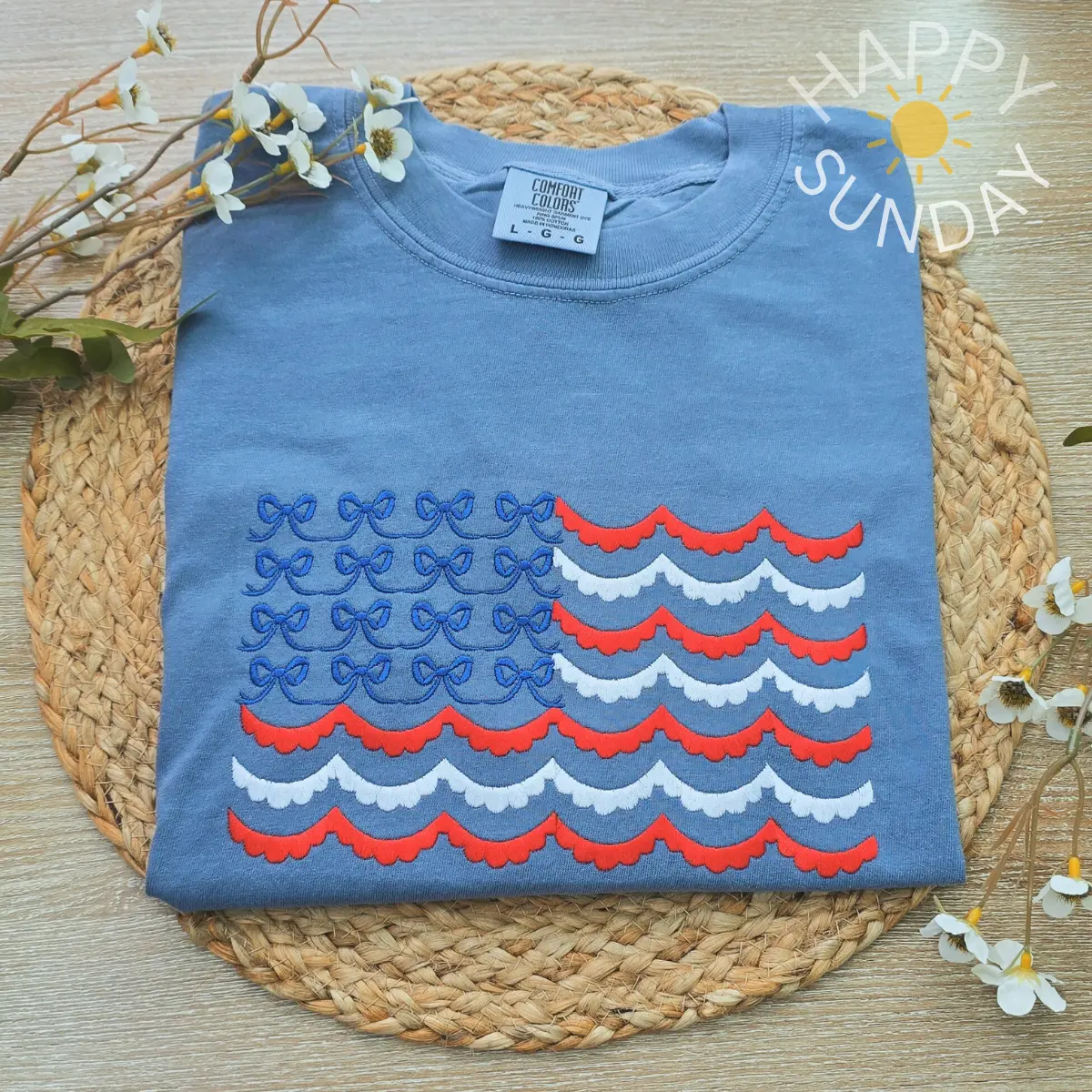 Comfort Colors USA Bow Coquette  Embroidered Shirt, USA Shirt, 4th of July Embroidered Shirt, USA Tee, Patriot shirt