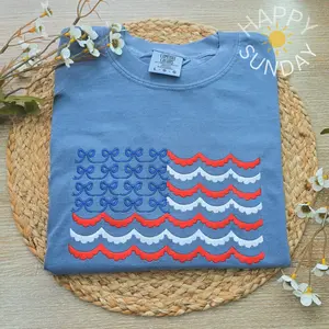 Comfort Colors USA Bow Coquette  Embroidered Shirt, USA Shirt, 4th of July Embroidered Shirt, USA Tee, Patriot shirt