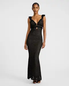 Express Crochet V-Neck Sleeveless Cutout Ruffled Maxi Dress