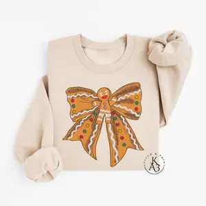 Gingerbread Bow Embroidered Christmas Sweatshirt