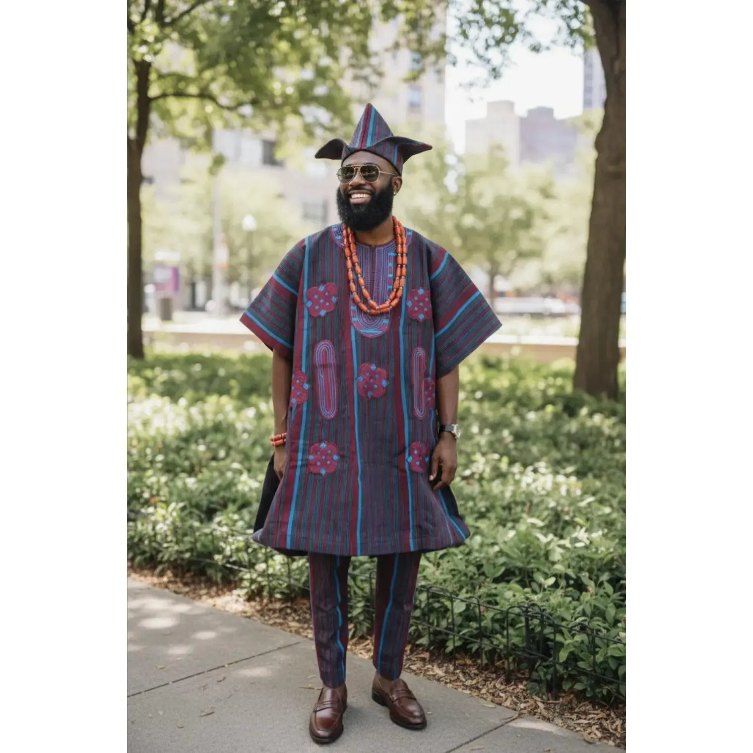 Akinduro African Aso Oke Agbada Top and Pants | Embroidered Men's Fashion | Nigerian Yoruba Attire  DPAWBBGS6 | African Fashion | Dupsie's