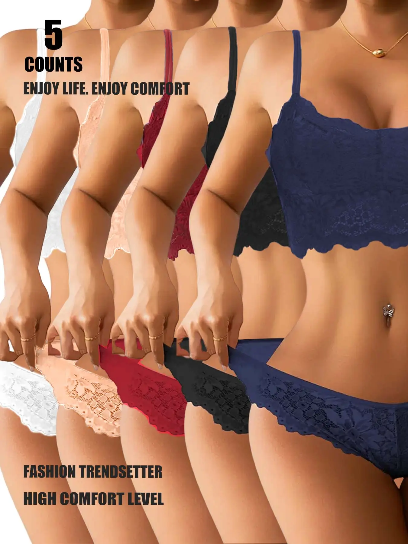 Women's Lace Bra Set, Sexy Comfortable Wireless Underwire Support, Fitted Design, All-Seasons Use, Perfect for Home & Sleepwear