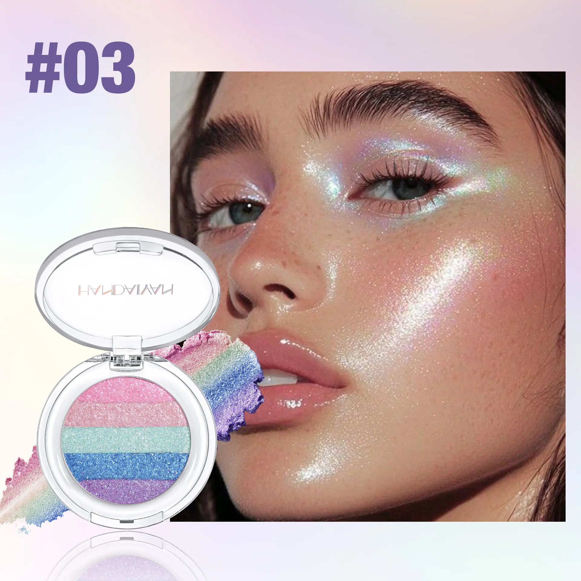 Handaiyan Shimmering Eyeshadow Palette, Cosmetic Eyeshadow, High-Shine Five-Color Pearl Glitter, Micro-Light Eye Makeup, Long-Lasting & Smooth Application, Glitter Eyeshadows