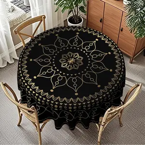Festive Round Tablecloth, 120g/m² Polyester, Furniture Protector, Party Decor, Hotel Restaurant Home Use, Holiday Pattern Print
