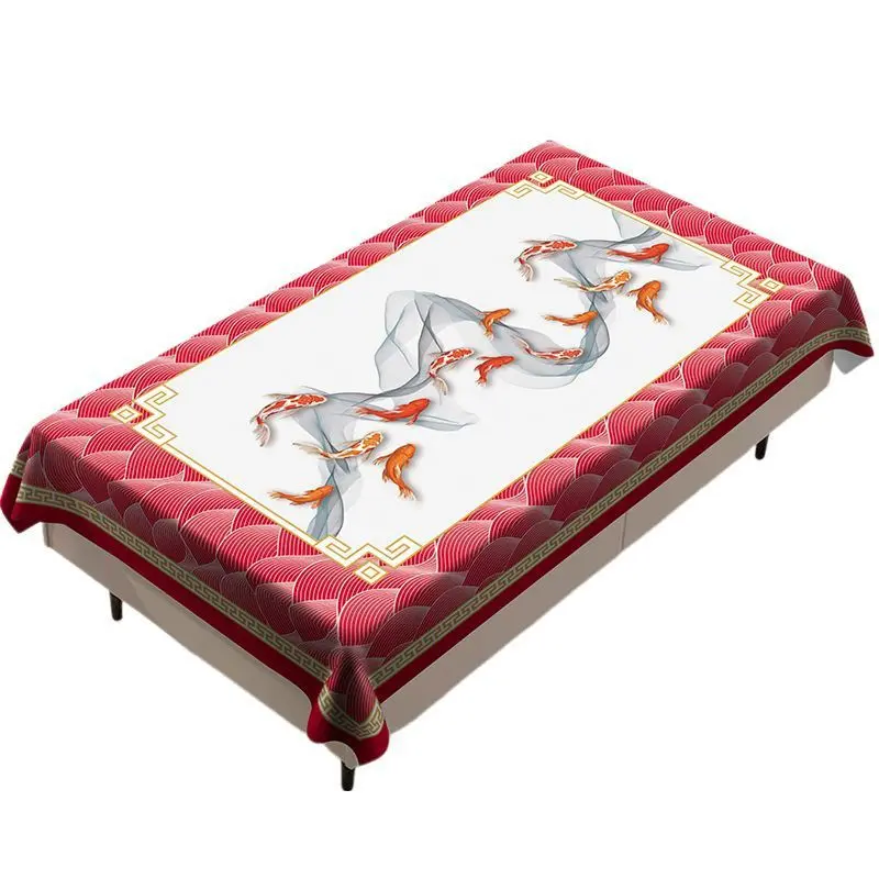 Rectangle PVC Coffee Tablecloth (90x150cm) - Waterproof Oil-Proof, Machine Washable, Heat-Resistant, Insulating, See the Magpie and Be Happy High-End Shiny Gold Red Mat with Floral, Geometric, Animals, Plants Prints for Living Room, Kitchen Linens