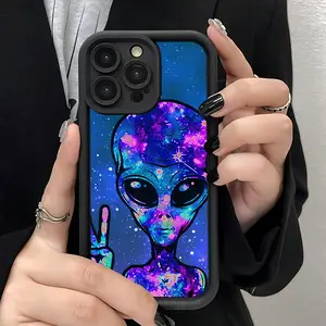 Creative Color Alien Pattern Fashionable And Popular TPU Case for iPhone 17 Pro Max 16 16e 15 14 Plus 13 12 Mini 11 Air X XS Straight Edge Drop-Resistant Rugged Durable Cover Shell Gift 2D printing