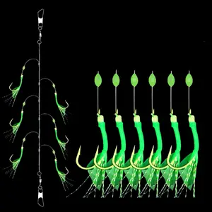 Rubber Sabiki Fish Hooks Set, 6pcs Fishing Lures for Saltwater & Freshwater, Ideal for Catching Anchovies, Sardines, Herring