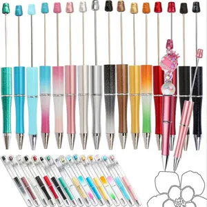 Beadable Writing Pens for Crafting, Beaded Pens, 16-Color DIY Customizable Pen Set, Smooth Writing, Stainless Steel Shaft, Interchangeable Ink Refills