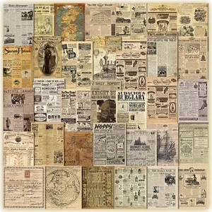Vintage Newspaper Pattern Sticker, 35pcs/set Scrapbooking & Journal Making Material Paper, DIY Decorative Sticker for Stationery Computer Water Bottle