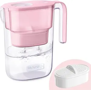 Water Filter Pitcher with 1 Filter, 5X Times Lifetime, Lasts 200 Gallons, for Fridge, Countertop and Gift, Reduces PFOA/PFOS, Chlorine, 7-Cup Capacity, Elfin, Pink