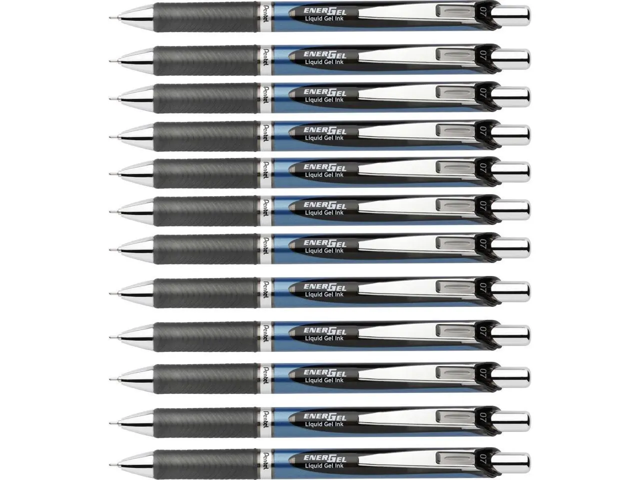 Pentel Gel Pen Retractable Metal Tip .7mm 12/BX Black Barrel/Ink BLN77ADZ