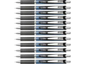 Pentel Gel Pen Retractable Metal Tip .7mm 12/BX Black Barrel/Ink BLN77ADZ