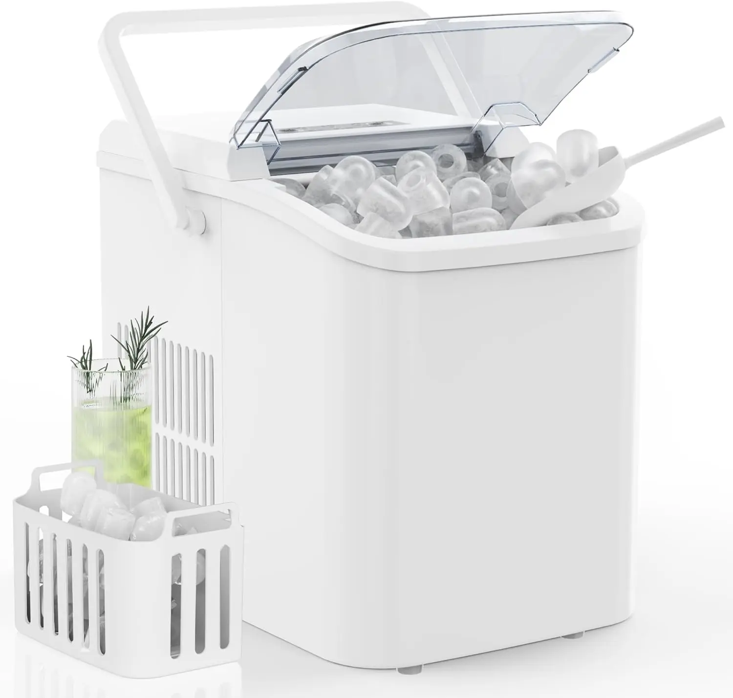 Countertop Ice Maker with Handle, 6-Minute Bullet Ice, Compact Portable Ice Maker for Kitchen, Dorm, Party, RV & Outdoor Use