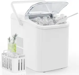 Countertop Ice Maker with Handle, 6-Minute Bullet Ice, Compact Portable Ice Maker for Kitchen, Dorm, Party, RV & Outdoor Use