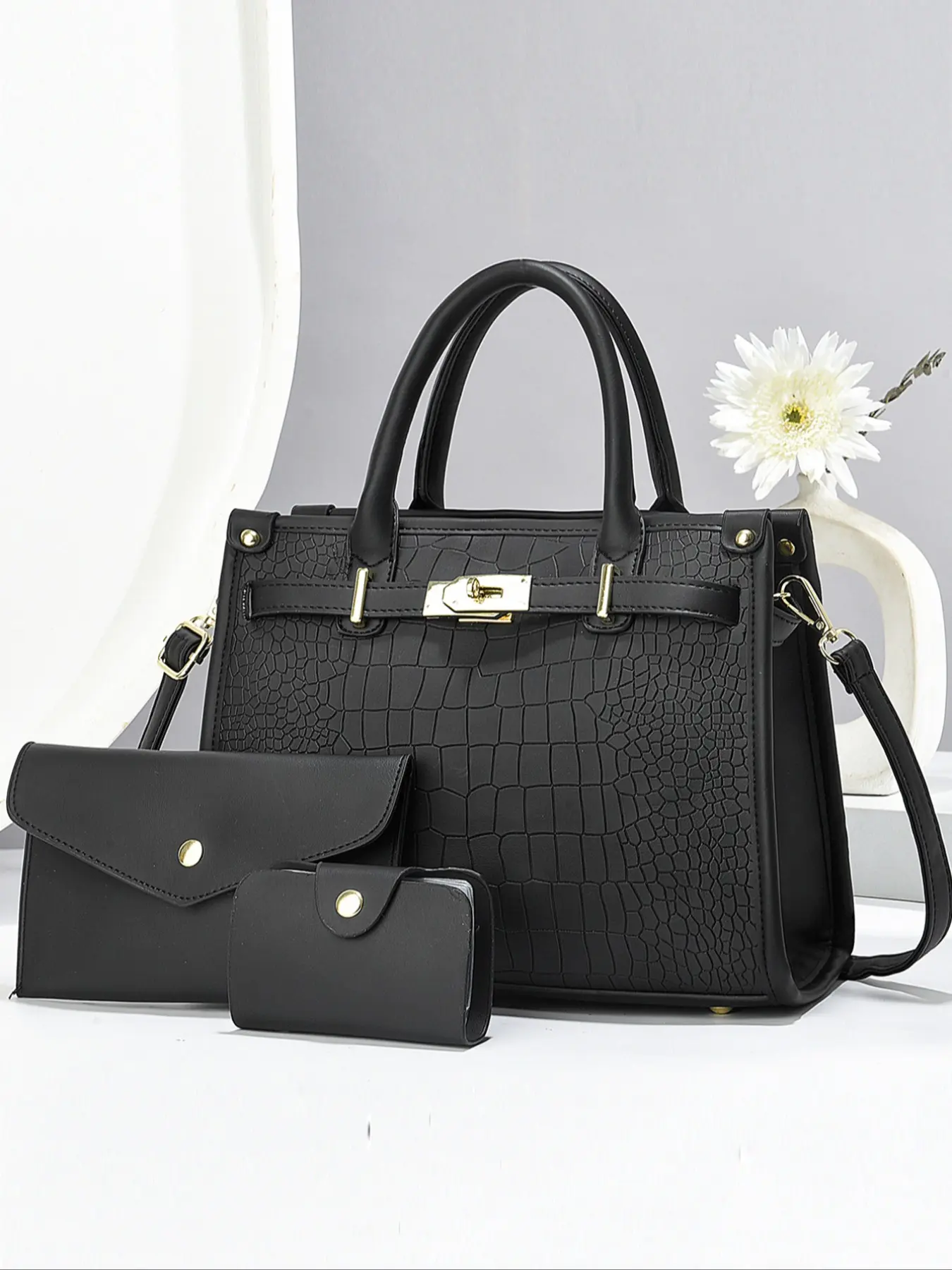 Women's Embossed All Seasons Handbag, Large Capacity Daily Use Bag, Fashionable Multi-Functional High-Quality Elegant Commuter Bag, Handbag Set