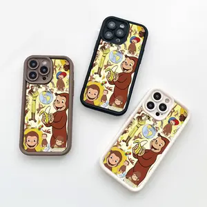 Curious George phone case for iPhone 16 15 14 13 12 11 Pro max silicone soft case cute shockproof and drop-proof design protective cover
