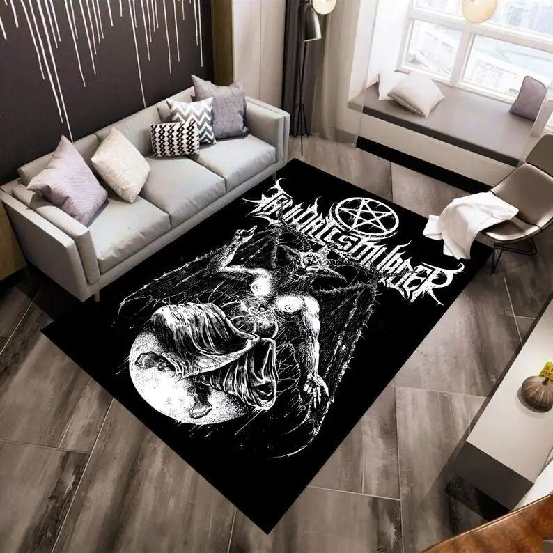 Satanic Rug, Demon Rug, Gothic Rug, Horror Decor, Art Rug, Popular Rug, Area Rug, Living Room Rug, Black Rug, Minimalist Rug, Gift Ideas Doormat