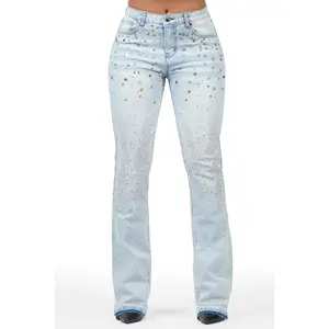 Starr Light  Wash Rhinestone Stacked Flare Jean