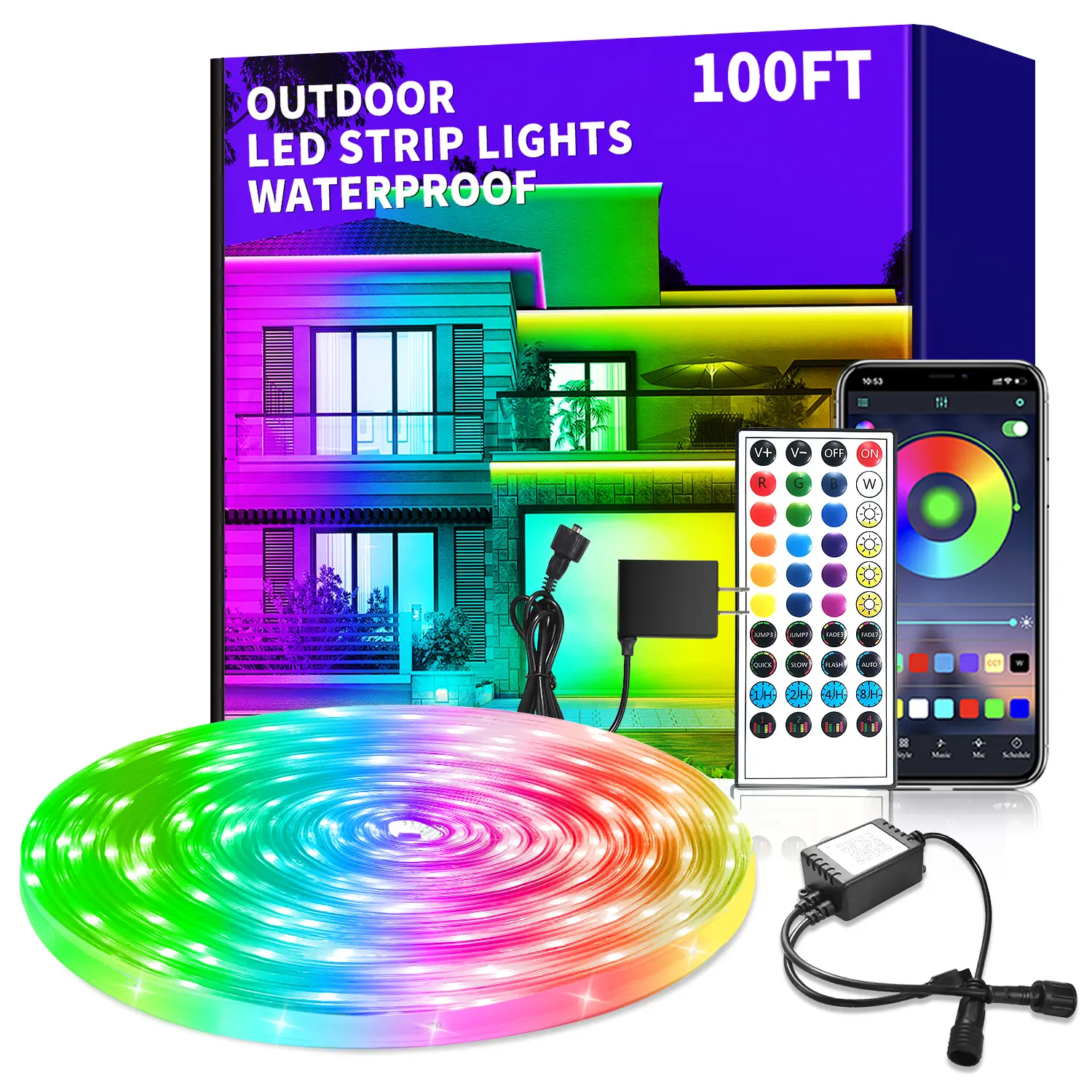 Smart LED Light Strip RGB Color Changing Music Sync Strip Lights with color-changing IP68waterproof App & Remote Control for Bedroom Indoor Lighting party holiday Decoration yard Modern