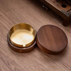 Wooden Round Ashtray, Creative Home Office Dual Use, Living Room Decor, Lidded Design, Prevents Ash Scatter, Simple Elegant Style