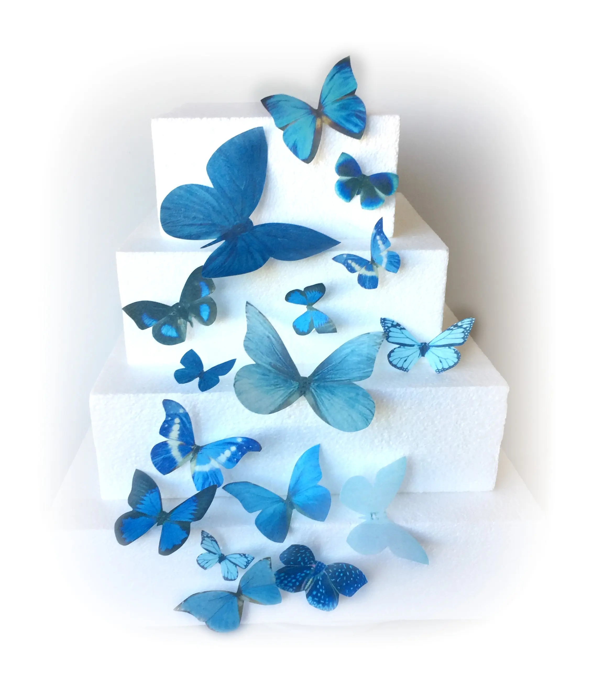 Blue Assorted Sizes Wafer Paper Butterflies for Decorating Desserts Cupcakes Wedding Cakes Pack of 15