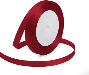 3/8 Inches x 25 Yards Wine Red Satin Ribbon Solid Fabric Ribbons for Crafts, Wedding Decor, DIY Hair Accessories, Sewing, Gift Package Wrapping, Valentine's Day Bouquet and More